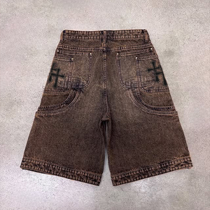 Pour DiZNEW 2025 Short en denim de coton haut de gamme pour hommes Lavage léger sur mesure avec effet perforé Design multi-poches pour l'été - Product Image 4