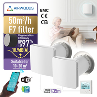 Ventilation à récupération de chaleur ERV intelligente avec commande filaire, 31 dB(A), économie d'énergie, installation facile, cottages, fonctionnement silencieux, montage mural, air frais