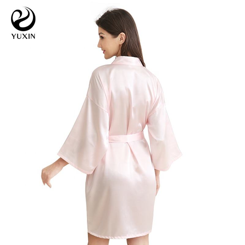 Kimono Bata de satén Bata Rosa Clara para novia Batas rosadas