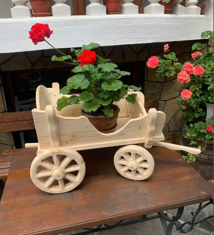 Blumentopf Holzwagen Blumentopf Schubkarre Pflanzer Holzwagen Pflanzer Outdoor Garten Pflanze Pflanzer