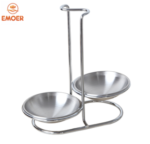 Cuencos de acero inoxidable plateados redondos dobles EMOER, soporte de descanso de cuchara lateral opuesto y Clip para olla - Product Image 3