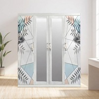 Armoire en acier inoxydable blanche à 4 portes avec motif floral, designs de placards métalliques pour la maison, salon, salle à manger, garantie de 5 ans