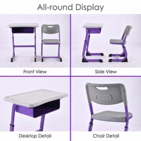 Ensemble de mobilier scolaire robuste avec cadre en acier épaissi, pieds antidérapants réglables, chaise de bureau confortable pour étudiants, idéal pour les repas scolaires