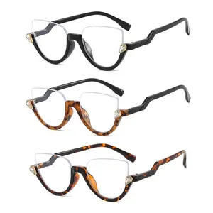 Заводские хорошие цены модные женские полуоправы кошачий глаз оптические очки оправа против синего света очки для женщин