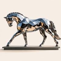 Sculpture de cheval géométrique moderne en acier inoxydable poli miroir, grande statue d'animal en métal pour la décoration paysagère extérieure du jardin