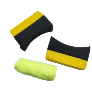 Wax Applicator Kit 3 Piece Set For Car Detailing Cleaning Tools <b>Yellow</b> Green <b>Sponge</b> Set - Product Image 2