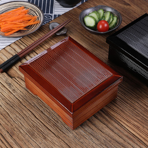 Boîte à lunch en bois de style japonais, rectangulaire, couleur unie, avec couvercle, boîte bento pour usage domestique - Product Image 1