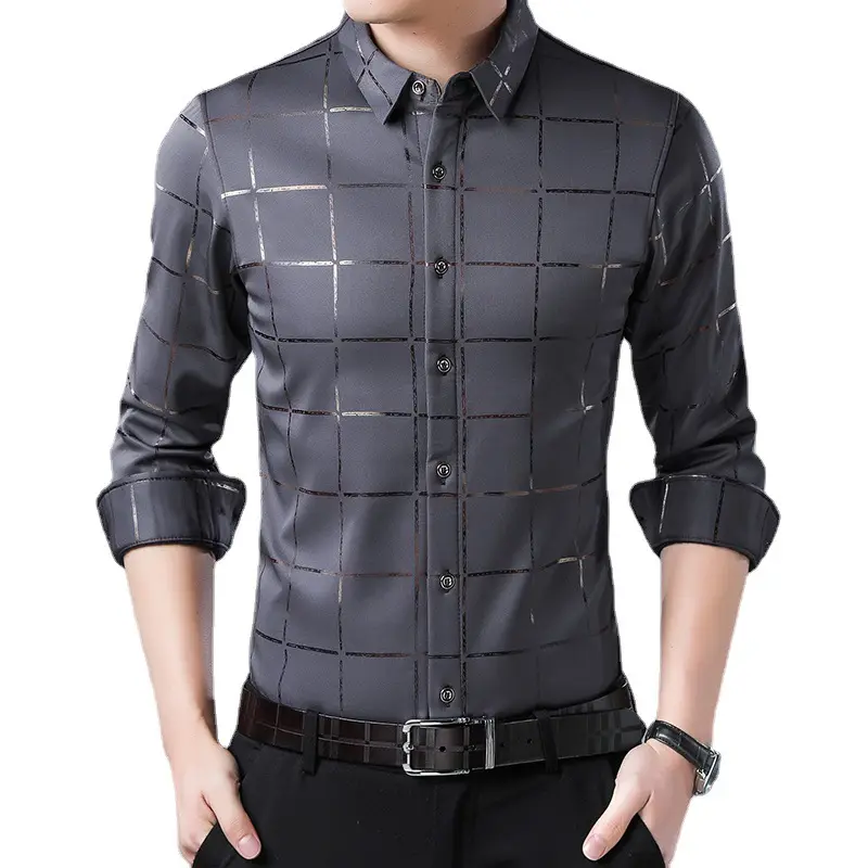 Long Sleeve Checker printing Work Shirt Men High Quality Custom Men's Casual Formal Shirts Non Iron Business Dress Shirts