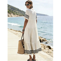 Nouvelle Robe Longue Ample à Rayures Style Resort Basique Européen-Américain 2026 pour Femme, Idéale Plage et Été