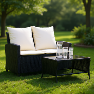 Garden <b>Sofa</b> Two Seat Black PE Rattan With Removable <b>Covers</b> Outdoor Furniture Contemporary Design Waterproof Cushions - Product Image 2