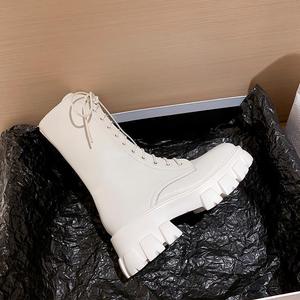 Botas de <span class=keywords><strong>Mujer</strong></span> para Primavera y Otoño, Novedad, Botas Blancas Delgadas hasta la Pantorrilla, Transpirables, Antideslizantes, con Cordones y Suela Gruesa para Chicas - Product Image 4