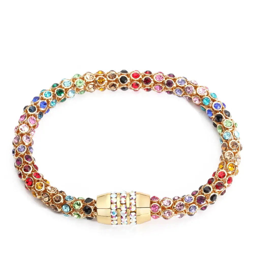 Colorido Malha De Cristal Pulseira Cadeia Feminina de cobre/latão Cor de Ouro Pulseiras Para As Mulheres Da Moda Jóias