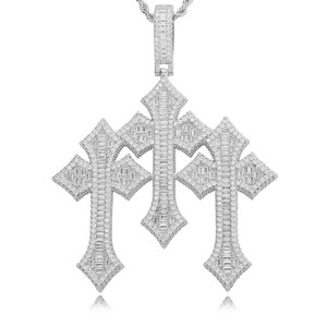 Collana da Uomo con Pendente a Croce Hip Hop Europeo, in Rame con Zirconio Quadrato a Scala, Accessori per Orecchie, <span class=keywords><strong>Gioielli</strong></span> Abbinati - Product Image 1