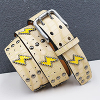 Ceinture en PU gaufré effet crocodile crème JULUN pour homme, boucle double ardillon argent antique, style punk streetwear pour jeans