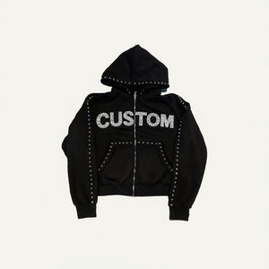 เสื้อผ้าสตรีทแวร์วินเทจผ้าฝ้ายแท้ 100% ไม่มีภาษีในสหรัฐอเมริกา ซิปแบบเฟรนช์เทอร์รี่เนื้อหนา ล้างสีแบบแอซิด ประดับคริสตัล ปักลายแบบซันเฟด - Product Image 3