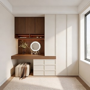 LED Floating Dressing Table with Mirror and <strong>Drawers</strong> Solid Wood <strong>Walnut</strong> Lacquer Bedroom Custom - Product Image 1