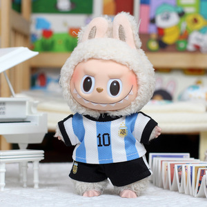 Labubu boneka wajah vinil 17cm, mainan kartun gaya Macaron dengan pengganti pakaian PVC, desain detak jantung dan hanya pakaian