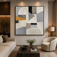 Peinture à l'huile abstraite géométrique vintage, gris moutarde, art mural sur toile architecturale pour la décoration intérieure d'hôtel, de bureau ou de villa