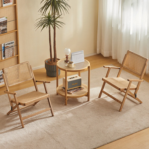 Chaise pliante en rotin et bois massif, style japonais, chaise de jardin, chaise inclinable pliable, chaise de loisirs avec accoudoirs - Product Image 3