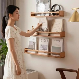 Wooden <b>Wall</b> <b>Mounted</b> <b>Shelf</b> 3 Tier Large Capacity For Books Magazines Living Room Storage Display Rack - Product Image 1