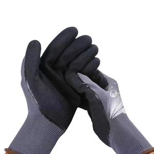 Good Flex 15G <span class=keywords><strong>Nylon</strong></span> Spandex Guantes de seguridad en el trabajo Negro NBR Palm Coated Sandy Nitrile Hombres Guantes de trabajo duro - Product Image 1