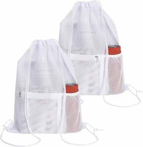 Custom logo Mesh <b>Drawstring</b> <b>Backpack</b> Bag Net Back Pack Multifunction Mesh Bag for Swimming Athletic Gym Beach - Product Image 1