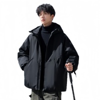 Veste coupe-vent à capuche pour homme, gris clair, surdimensionnée, chaude pour l'hiver, décontractée, streetwear, vêtements d'extérieur