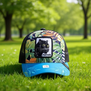 Cappello Trucker con Ricamo Pantera, Regolabile, in Rete, Unisex, Stile Casual Primavera-Estate, Design a 6 Pannelli - Product Image 2