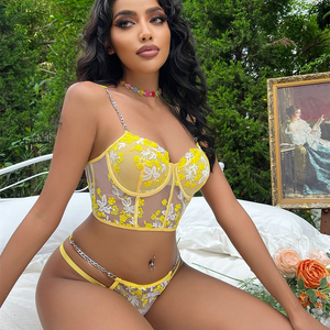 New Flower Embroidery Slim Fit Chain Strap Top Sexy Hollow Back Sexy Lingerie for Women - Product Image 1