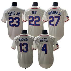 Camiseta de Béisbol de la República Dominicana 2026, Edición Local, <span class=keywords><strong>Blanca</strong></span>, Bordada # 22 <span class=keywords><strong>Soto</strong></span> # 27 Guerrero Jr # Ropa Deportiva Informal 23 Tatis Jr - Product Image 1