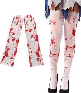 Vrouwen Kousen Hoge Sokken Handschoenen Set Halloween Party Cosplay Kostuum Met Bloed Bevlekte Sokken Bloederige Sokken Voor Eng Zombiefeest - Product Image 1