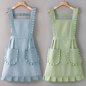 Delantal de Cocina Impermeable de Algodón Duradero con Encaje y Tirantes Cruzados para Mujer/Niña, con Bolsillos, Delantal de Arte para el Hogar y Decoración de Cocina <span class=keywords><strong>DanYa</strong></span> F-0010 - Product Image 1