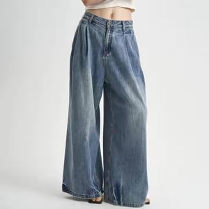 กางเกงยีนส์ทรงตรงสไตล์วินเทจลำลองสำหรับผู้หญิง เอวสูง ผ้ายืด ทรงสกินนี่/ทรงหลวม พิมพ์ลาย ระบายอากาศได้ดี ผ้าเดนิม สไตล์คาร์โก้ - Product Image 1