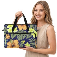 Sac pour ordinateur portable matelassé à motif floral botanique hawaïen, marque privée, pour ordinateur de 14 à 16 pouces, avec poignées et bandoulière