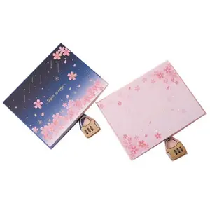 High quality gift and promote artpaper hardcover casebound notebook with gift box and lock wholesale stationery sets