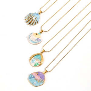 Collier avec chaîne à maillons en acier inoxydable peinture à l'huile coquillage étoile <span class=keywords><strong>de</strong></span> mer bijoux <span class=keywords><strong>de</strong></span> plage Joyeria <span class=keywords><strong>De</strong></span> Acero Inoxidable - Product Image 1