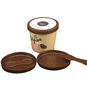 Tasse en papier jetable de crème glacée à emporter de couleur personnalisée de haute qualité avec couvercle en plastique cuillère