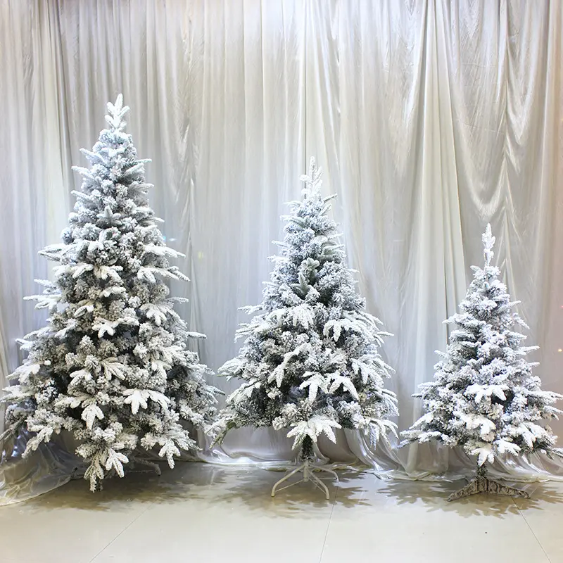 Q24 prix usine neige arbre de noël 1.8M 2M floqué PE floqué flocon de neige arbre de noël ornements de noël