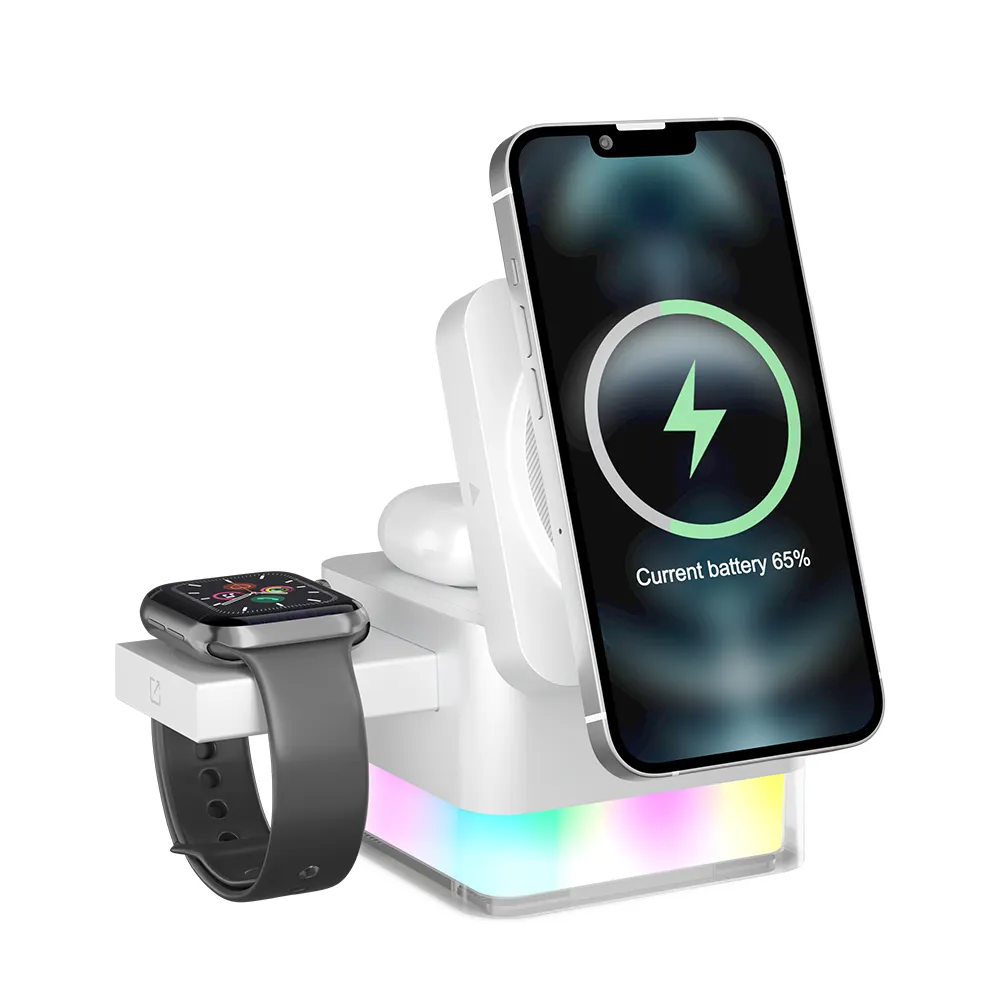New Rgb Foldable 3 In 1 Fast Charging Stand Dock For Airpods And Apple Watch 8 9