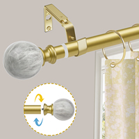 Tringle à Rideaux Longue en Fer Doré Luxe, Effet Marbre Givré, Robuste et Réglable, avec Supports