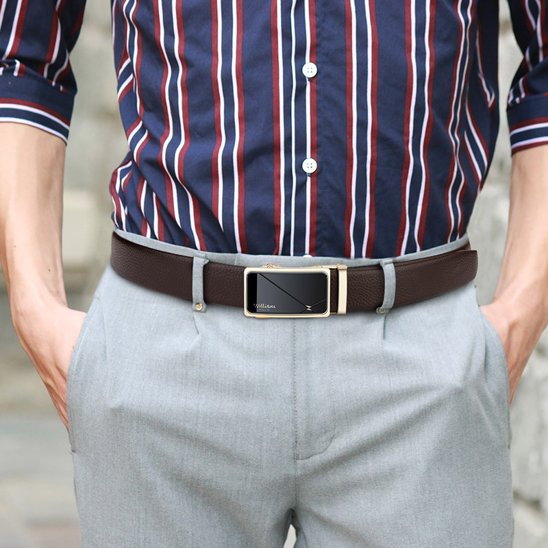 Premium Men's Genuine Cowhide Leather Belt with Gold Gun Metal Alloy Buckle, Luxury Business & Casual Dress Belt - View 4
