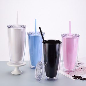 Wholesale Custom 26oz 750ml Plastic Promotional Cups Reusable Boba Bubble Tea Plastic Cold Cups with Lids and Straw