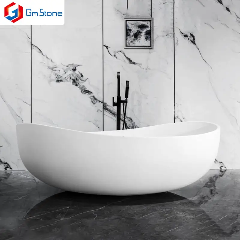 GM-8015 pierre artificielle de Surface solide pierre de résine blanche baignoire autoportante trempage salle de bain baignoire autoportante