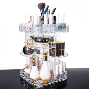 Adjustable Layer 360 Rotating Makeup Storage Organizer Transparent Acrylic Cosmetic Organizer