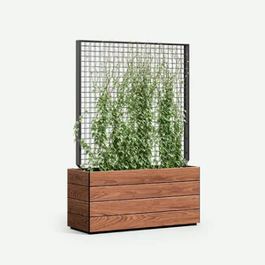 Jardinière d'extérieur personnalisable <span class=keywords><strong>pour</strong></span> la maison Lit de jardin surélevé en <span class=keywords><strong>bois</strong></span> avec treillis en acier et roue <span class=keywords><strong>pour</strong></span> <span class=keywords><strong>plantes</strong></span> <span class=keywords><strong>grimpantes</strong></span> - Product Image 1