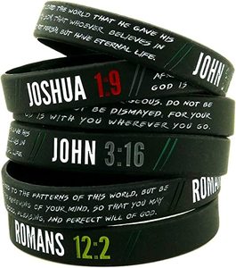 Vòng Tay Cơ Đốc Với Vòng Tay Silicon Tôn Giáo Câu Kinh Thánh Truyền Cảm Hứng-Giăng <span class=keywords><strong>3</strong></span>:16, Rô-ma 2:12, <span class=keywords><strong>Joshua</strong></span> <span class=keywords><strong>1</strong></span>:9 - Product Image 4