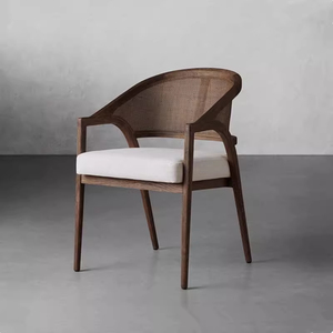 Chaises de salle à manger décontractées en bois massif et <span class=keywords><strong>rotin</strong></span> tressé noir de style nordique simple, <span class=keywords><strong>fauteuil</strong></span> à dossier souple pour restaurant et loisirs - Product Image 5