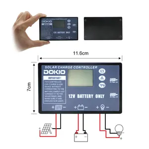 Dokio Pengontrol Tenaga Surya, Regulator Tenaga Surya 12V 20A PWM untuk Panel Surya Tampilan LCD dengan USB