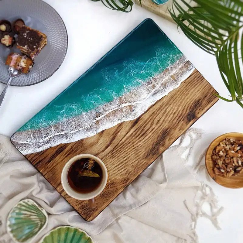 Olive wood Acacia wooden cutting board with resin river, Epoxy resin Acacia Wood Bread cutting board ,wooden cheese board
