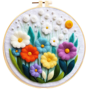 Kit de démarrage en feutrage à l'aiguille de 20 cm pour débutants, comprenant un sac en laine, un cadre à aiguilles, un jouet de couture et de tissage pour la création de motifs floraux - Product Image 1
